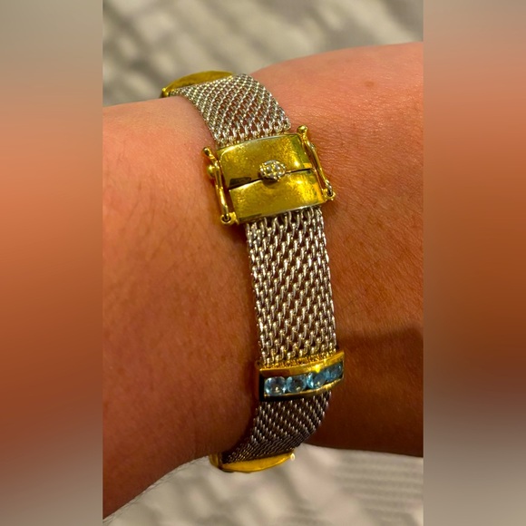 Vintage Genuine Sterling Silver Vermeil Channel-Set Topaz Bracelet, 7.5 Inches - Picture 3 of 5